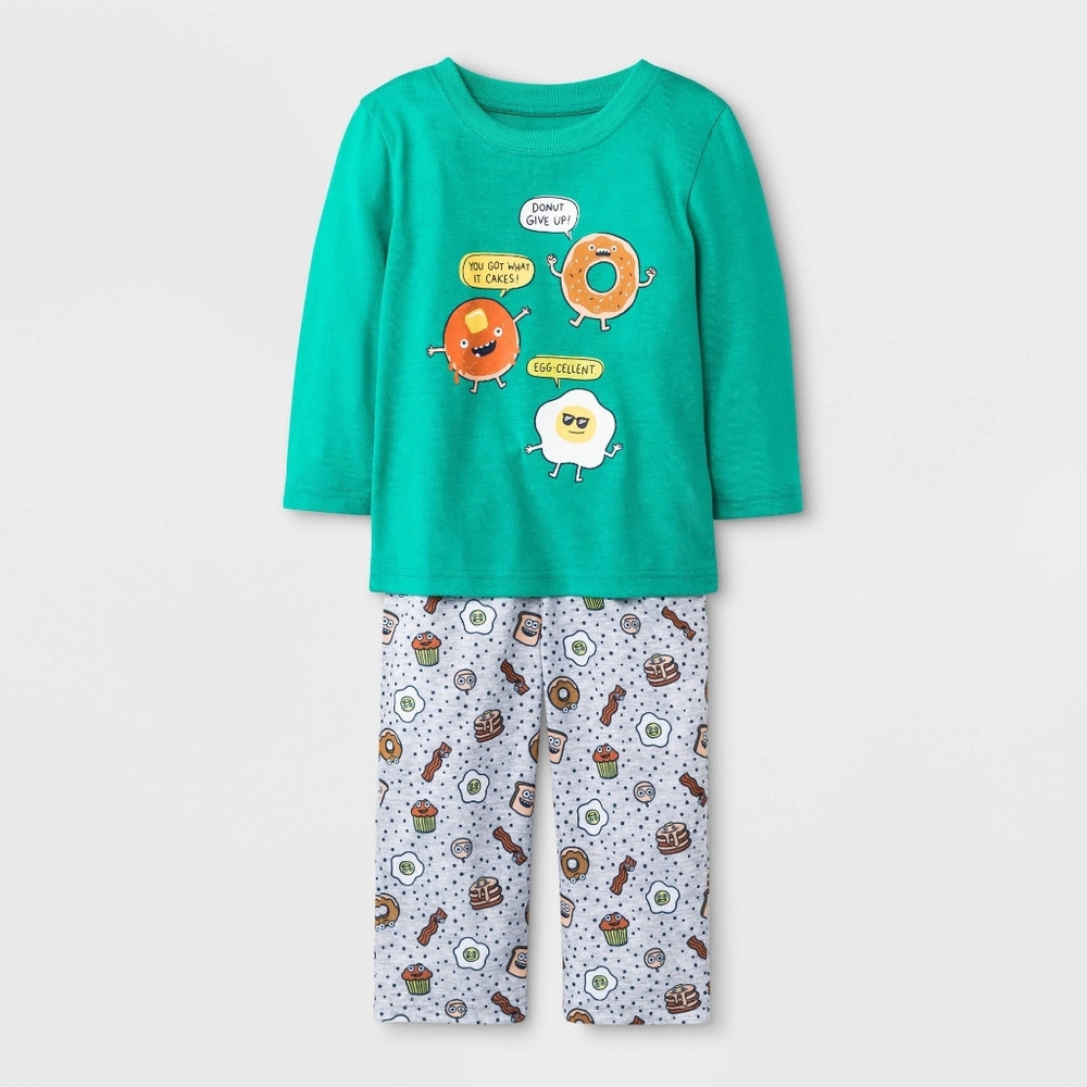Toddler Green Breakfast Long Sleeve Pajama Set